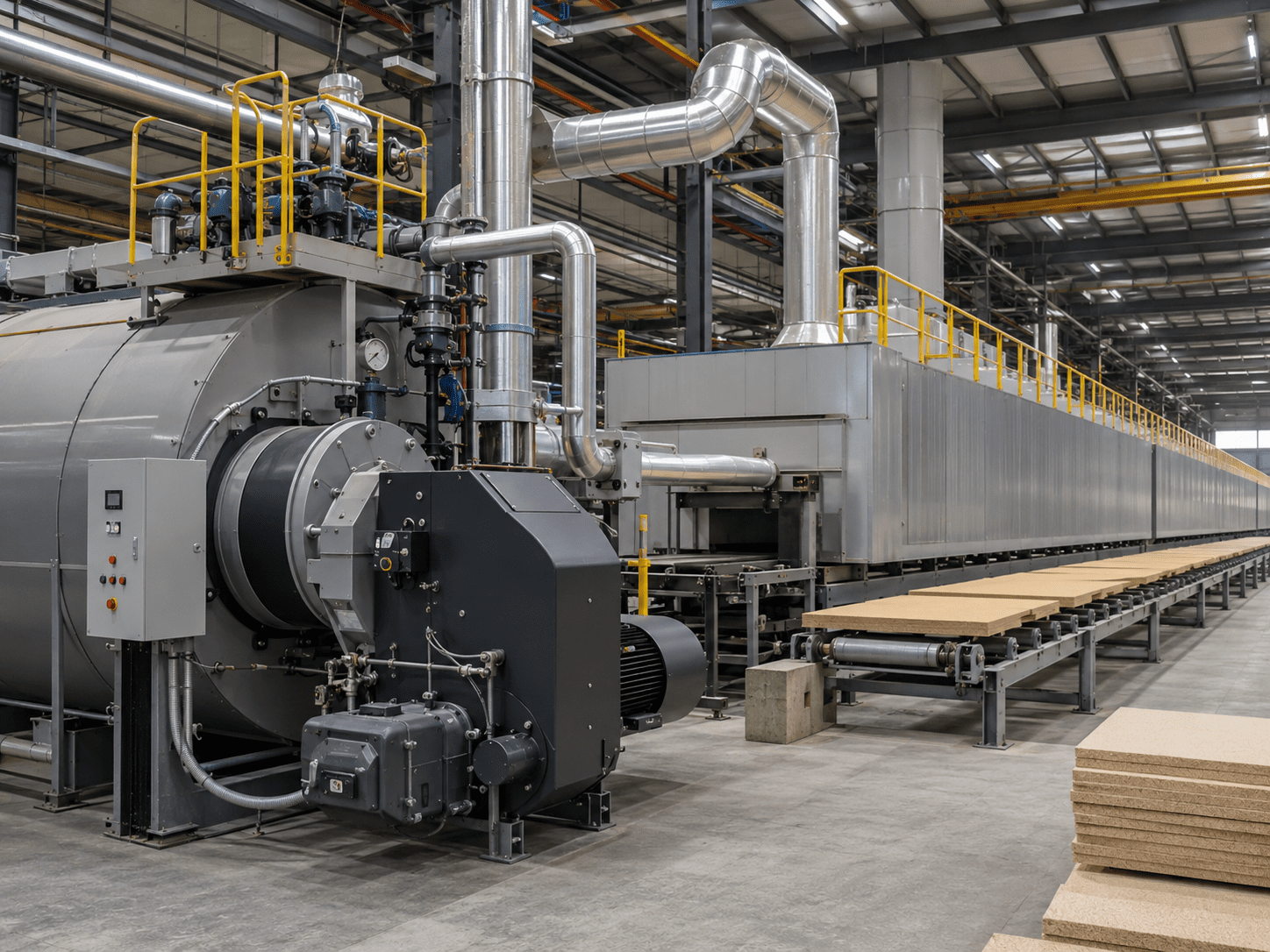 Thermal oil heating for building materials
